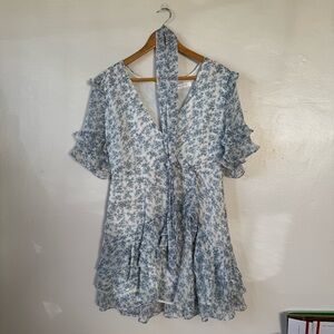 Hello Molly Blue and White Floral Ruffle Dress